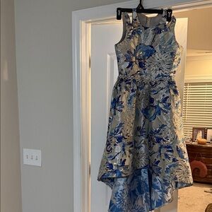 NWT Rare Editions Blue and Silver High Low Dress